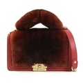 Pre-Owned Chanel CHANEL handbag diagonal shoulder bag boy fur/leather brown red gold ladies e55871a (Good)