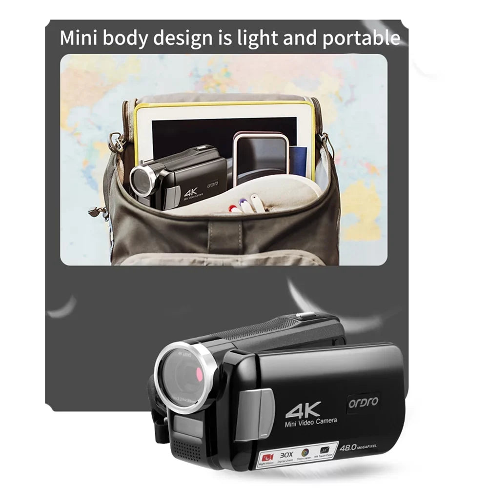 Suzicca AC2 4K Digital Video Camcorder DV Recorder 48MP 30X Digital Zoom IR Night Vision 3.0 Inch IPS Touchscreen with Battery Remote Control Carry Bag