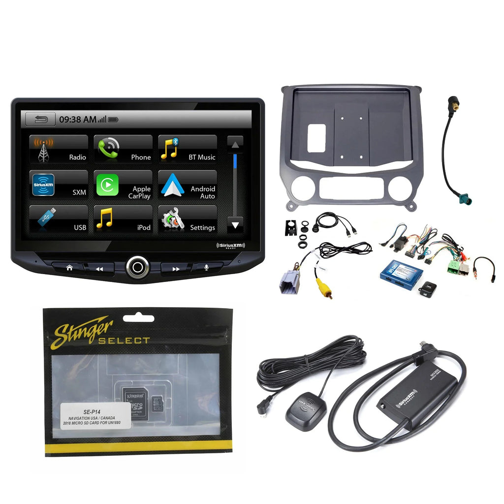 Stinger Heigh10 10" In-dash Infotainment System compatible with CarPlay & Android Auto, Includes Satellite Radio Tuner & Installation Kit compatible with 14-18 GM Trucks