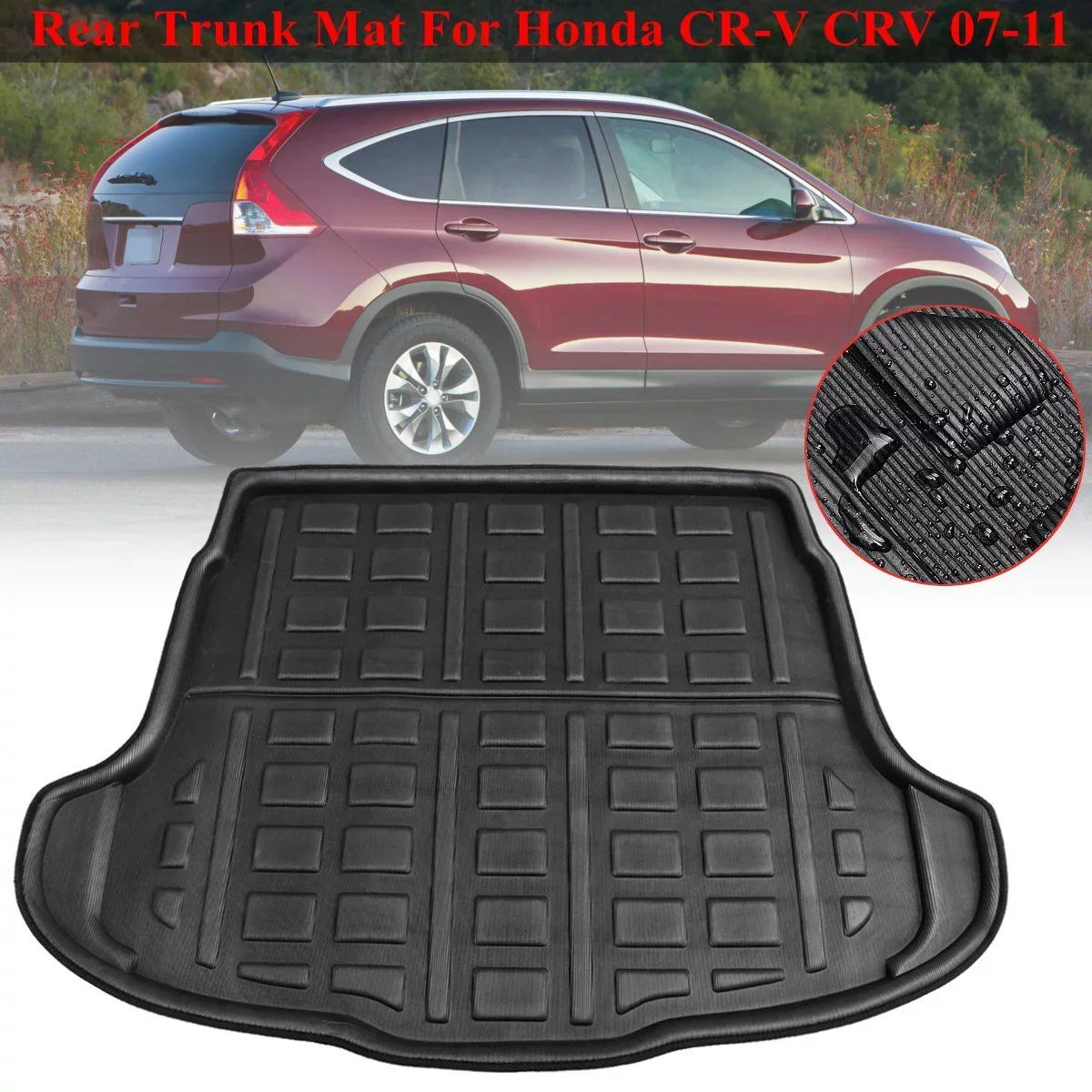 1pcs Cargo Liner Mat for Honda CR-V CRV 2007-2011 Boot Rear Trunk Floor Tray Waterproof All Weather, Ebony
