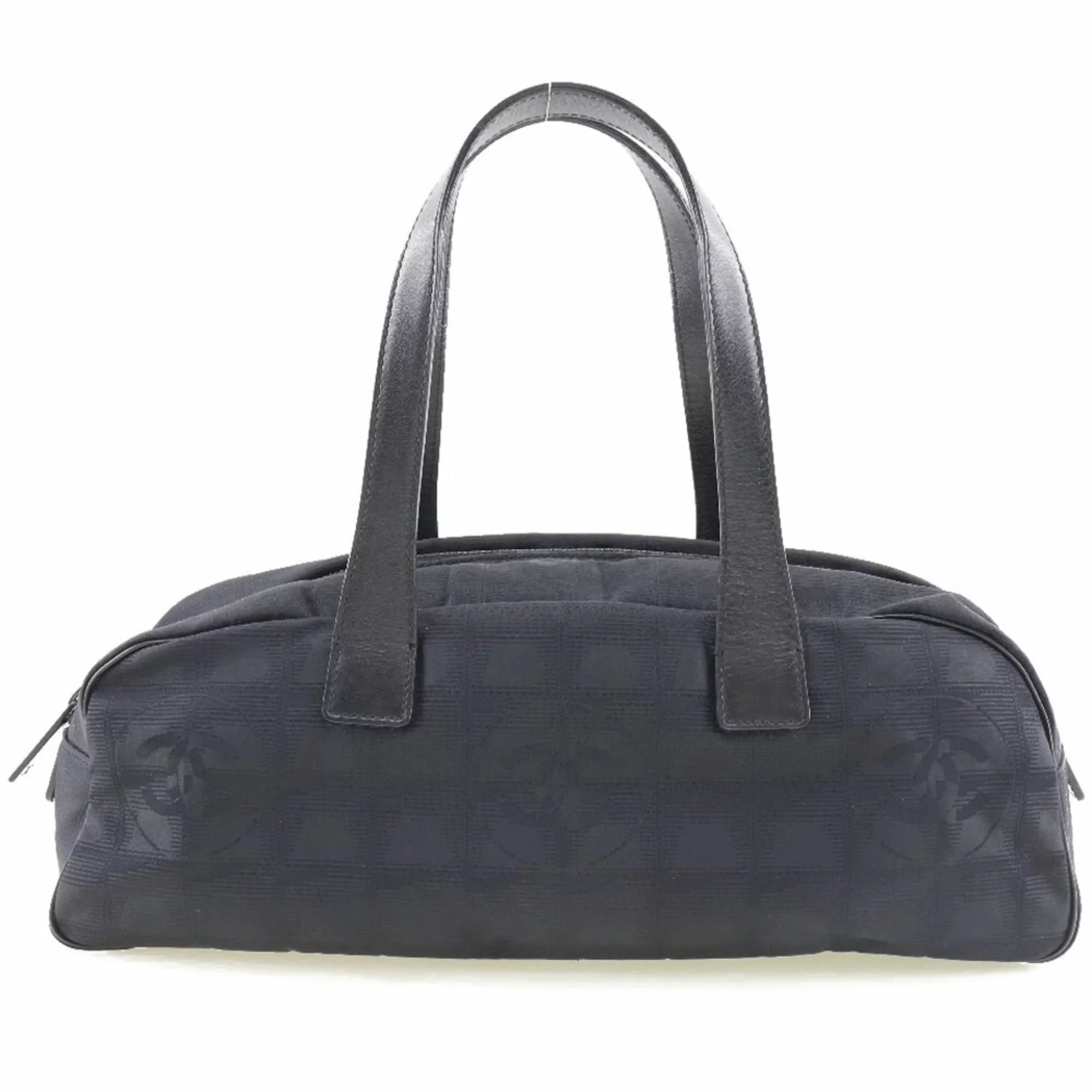 Authenticated Used Chanel Mini Boston New Travel Line A15828 Nylon Canvas Ebony Ladies Handbag