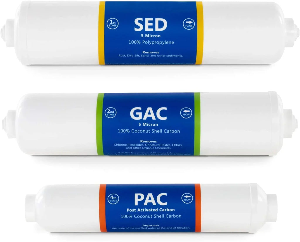countertop reverse osmosis system replacement filter set 3 inline filters 1?4” quick connect filter cartridges - sediment, gac and pac carbon filters 6 month filter set