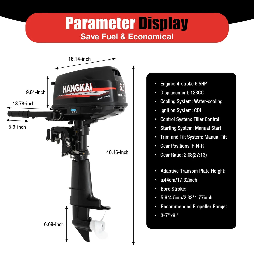 LOYALHEARTDY Outboard Motor 6.5 4 Stroke Boat Engine Fishing Boat Kayak Engine Water Cooling 123CC
