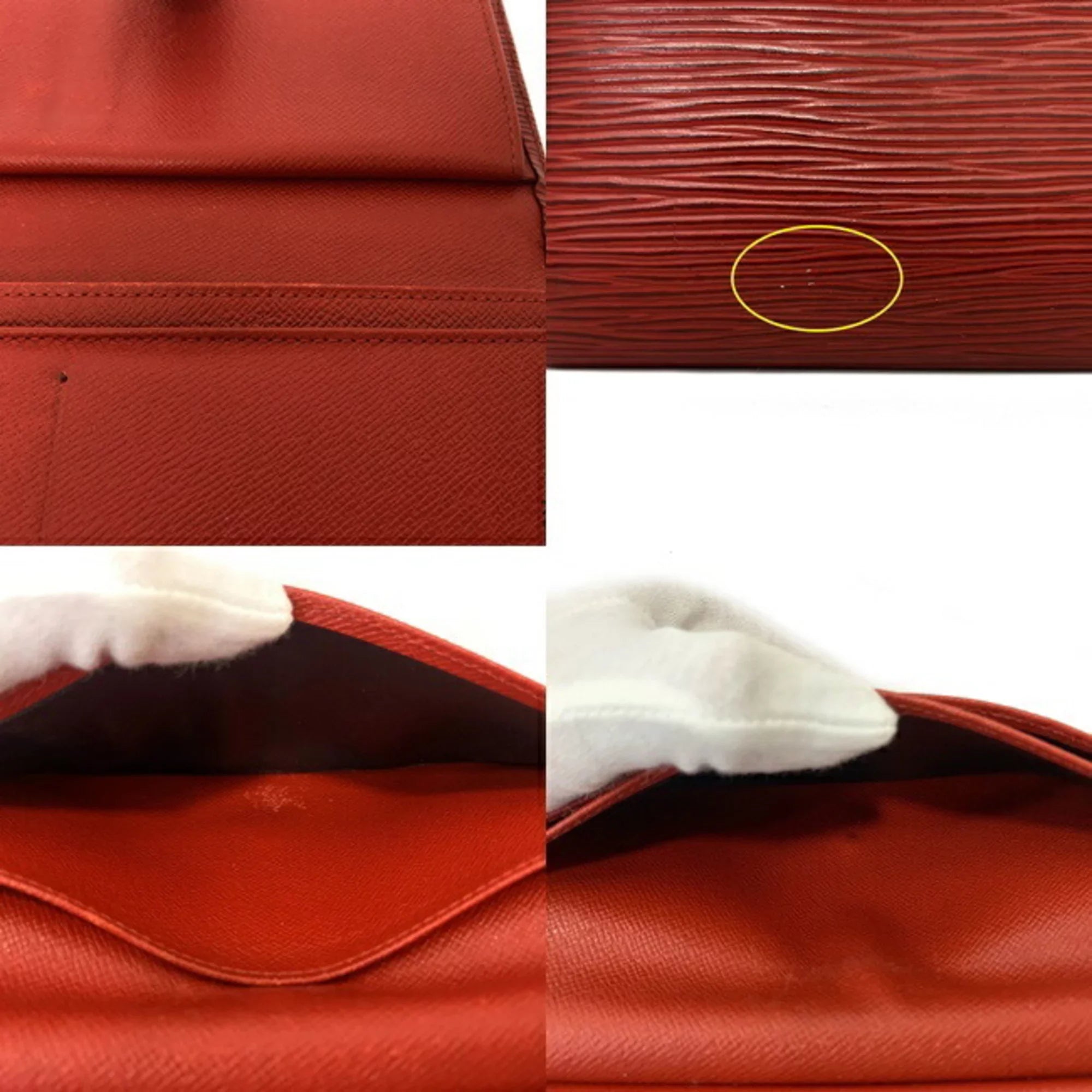 Pre-Owned Louis Vuitton Continental Vienois Castilian Red Epi M63257 Gamaguchi Long Wallet Leather MI0032 LOUIS VUITTON Ladies (Good)