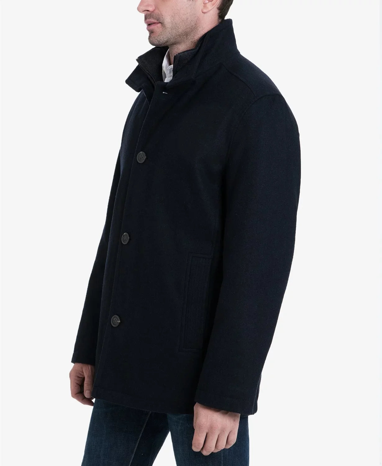 London Fog Men's Wool Blend Button Front Car Coat, Charcoal, XX-Large