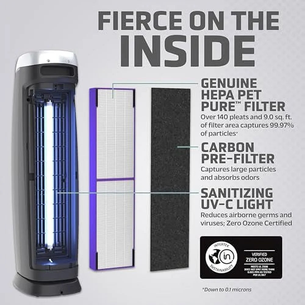 GermGuardian Air Purifier with Genuine HEPA 13 Pet Pure Filter, Removes 99.97% of Pollutants, Covers Large Rooms up to 915 Sq. ft. in 1 Hour, UV-C Light Helps Reduce Germs, 28", Jet AC5250PT