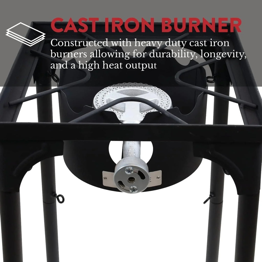 High Pressure Banjo Outdoor Camp Stove with Adjustable Height. 0-20 PSI Adjustable Regulator and Steel Braided Hose (1-Burner)