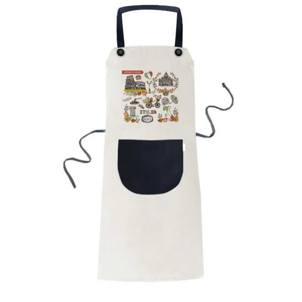 Autumn Colosseum Roma Italy Graffiti Apron Adjustable Bib Cotton Linen BBQ Kitchen Pocket Pinafore