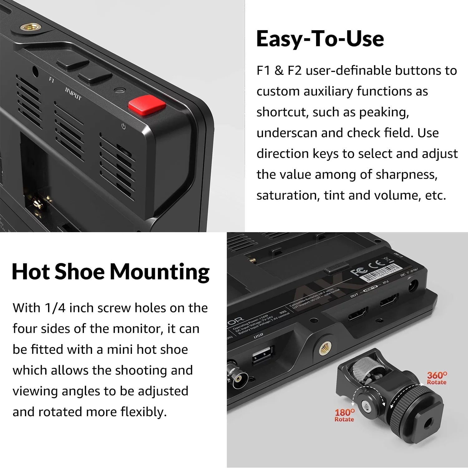 LILLIPUT H7S 7 Inch 4K Ultra Brightness On Camera Monitor with Full HD Resolution 1800nit Sunlight Viewable 4K 3G SDI Input Output Support HDR 3D LUT Functions for Taking Photos Creatin