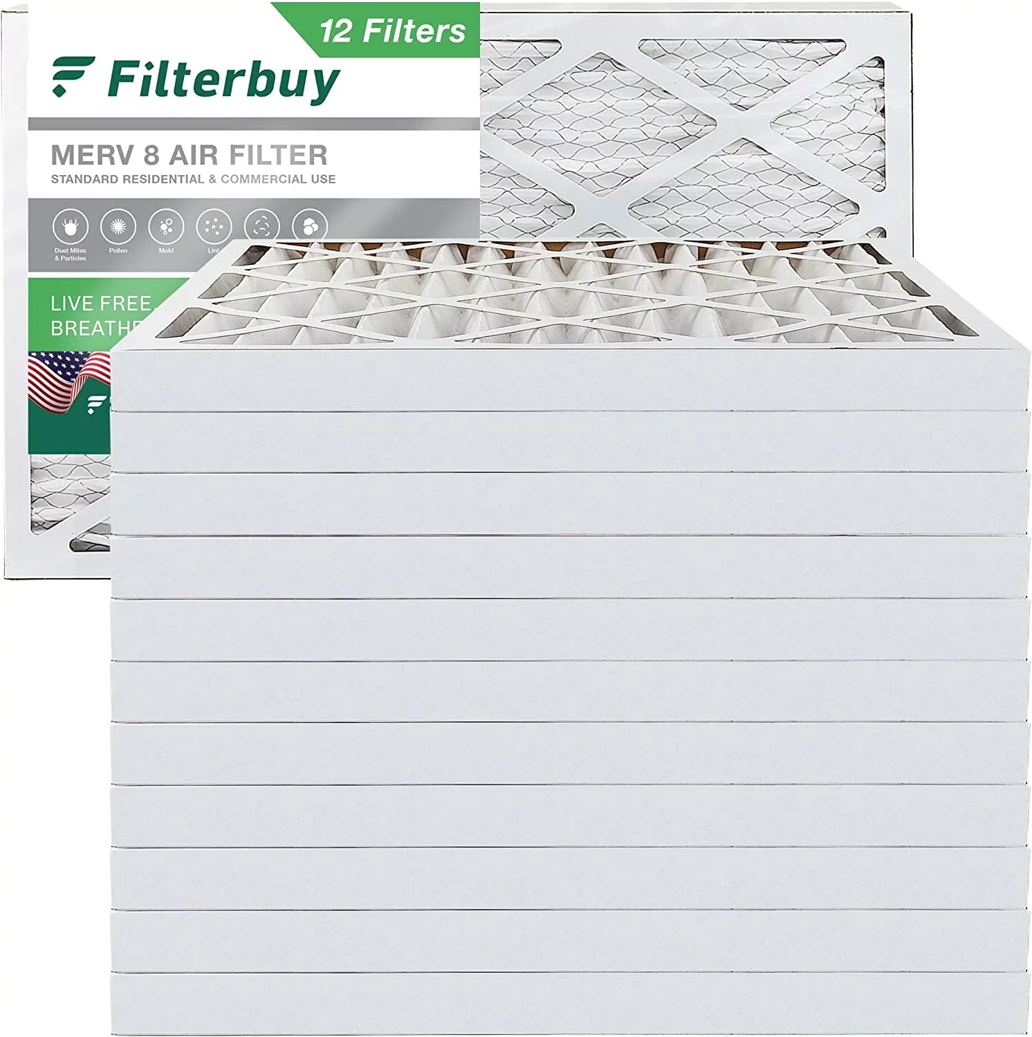 Filterbuy 8x20x2 MERV 8 Pleated HVAC AC Furnace Air Filters (12-Pack)