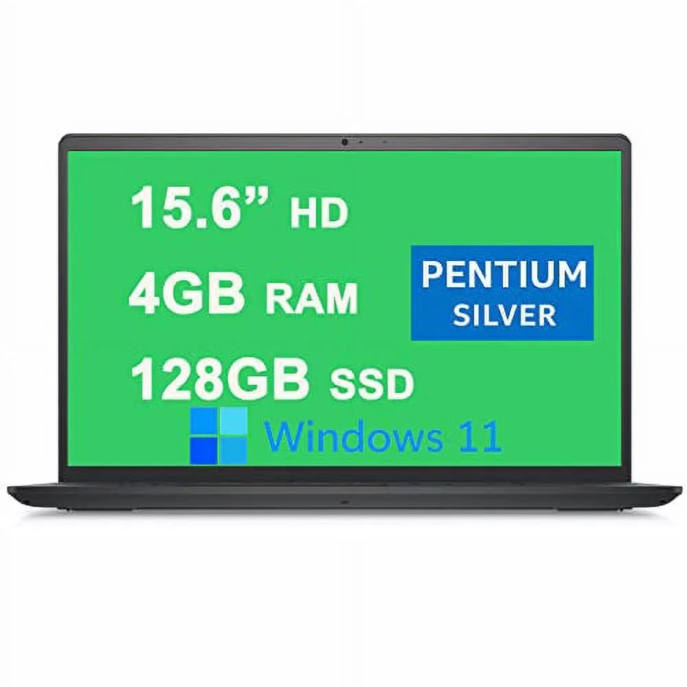 Inspiron 15 3000 3510 Laptop 15.6” HD Narrow Border Display Quad-Core Pentium Silver N5030 Processor 4GB RAM 128GB SSD UHD Graphics 605 USB3.2 Win11 Carbon