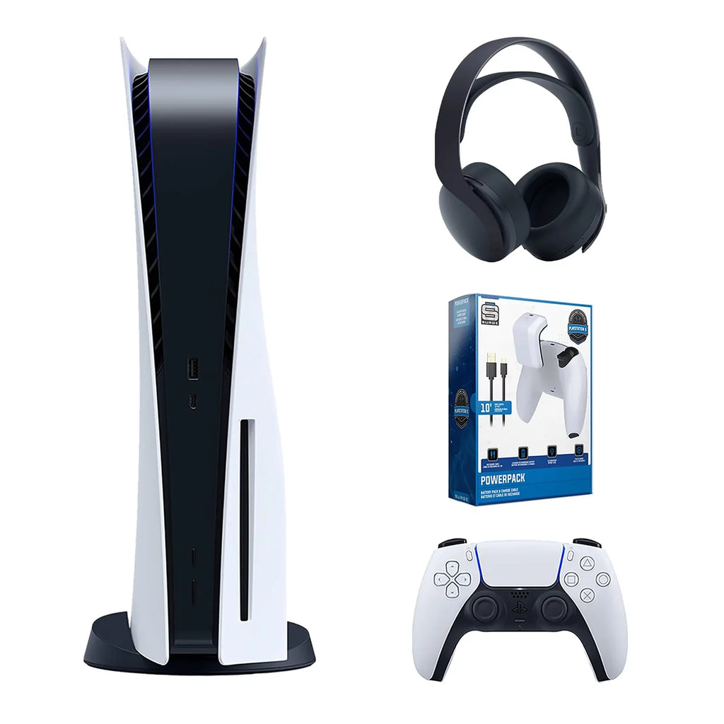 Playstation 5 Disc Version Console with Jet PULSE 3D Wireless Gaming Headset and Surge PowerPack PS5 Battery Pack & Charge Cable