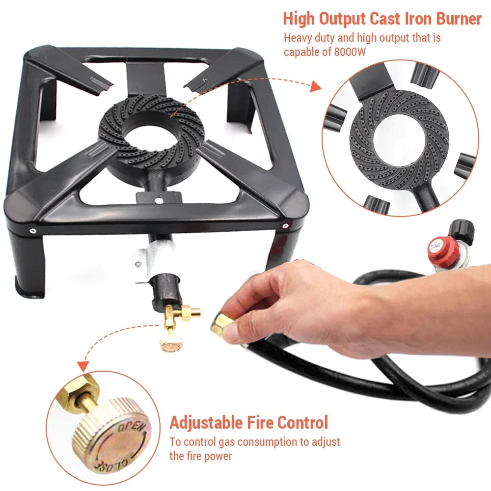Lixada Portable Cast Iron Stove Propane Gas Camping Suitable for Outdoor Use