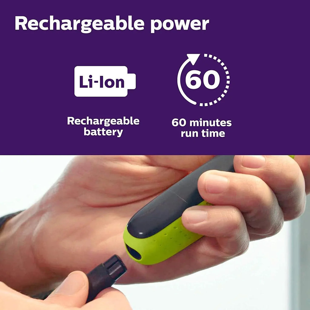 Philips - Cordless Electric Face and Body Trimmer, Rechargeable Battery, Green
