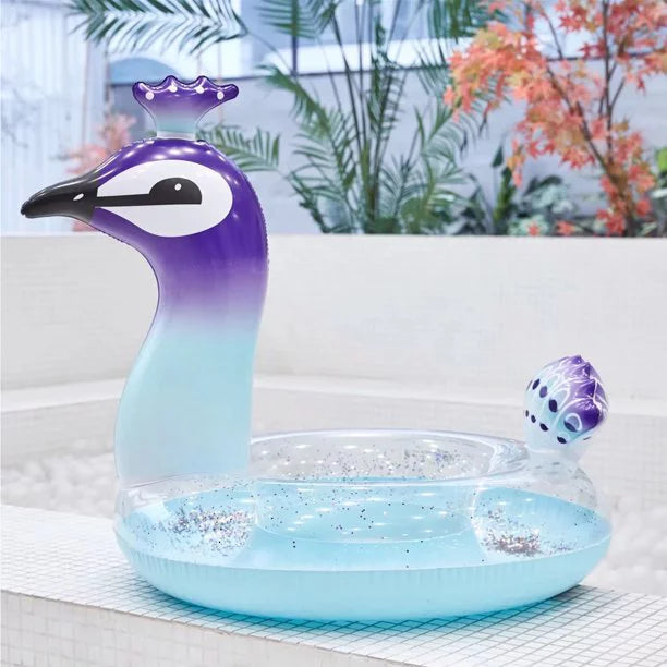 Melia Swim Party Toys Inflatable Glitter Pool Float Peacock Designed with Fast Valves Lounge Raft Decorative Water Game Summer Beach Party for Kids | 48 Inch