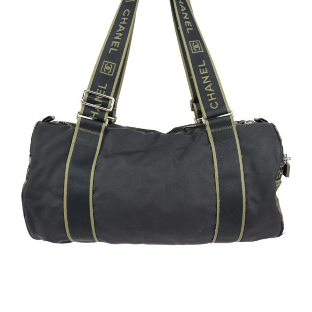 Pre-Owned CHANEL Chanel Sport Line Boston Bag Nylon Canvas Jet Khaki Green Shoulder Travel Cocomark 10 Series Round Cylindrical (Fair)