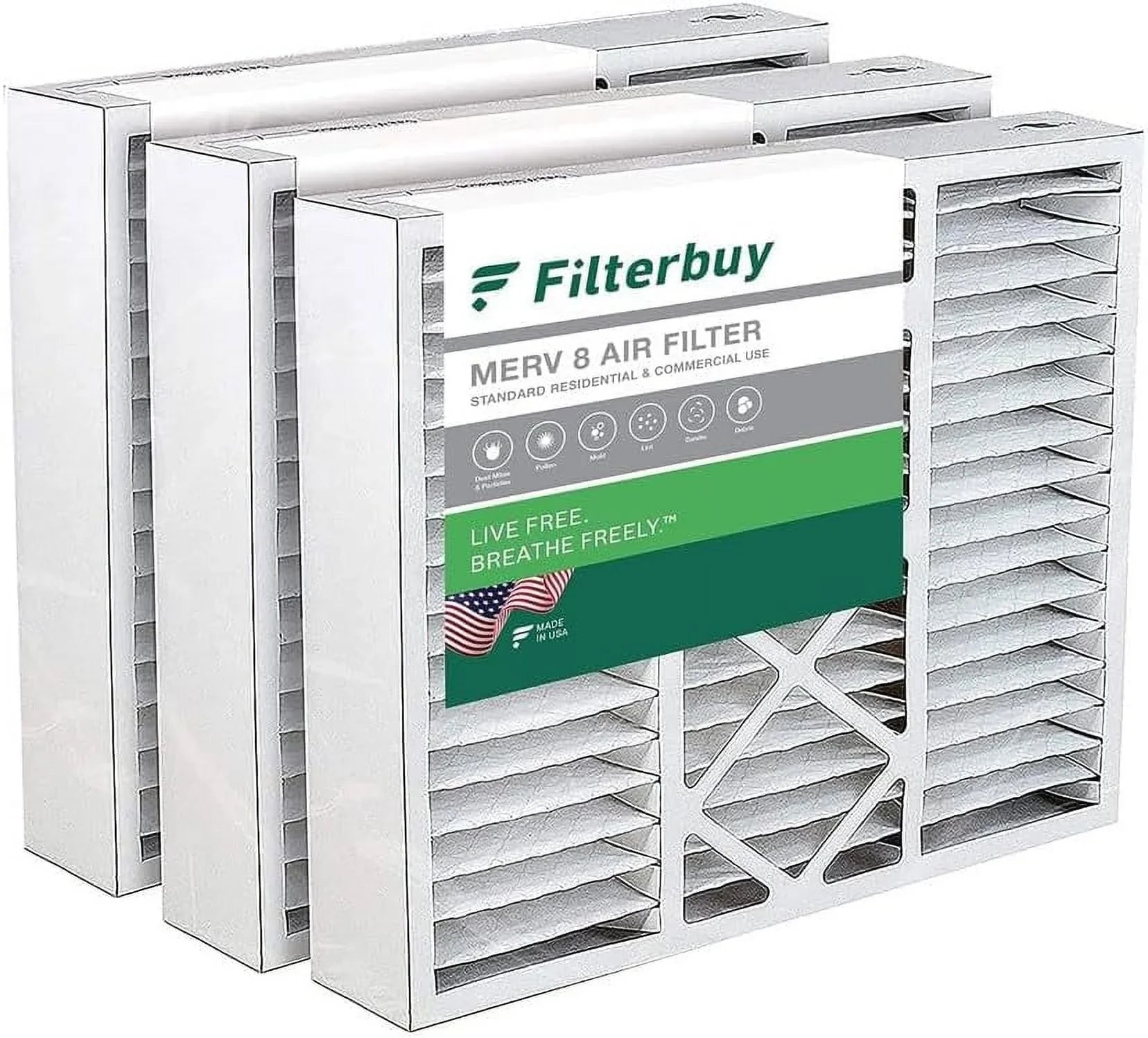 Filterbuy 22x24x5 MERV 8 Pleated HVAC AC Furnace Air Filters for Amana and Goodman (3-Pack)