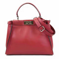 Pre-Owned Fendi FENDI Handbag Shoulder Bag Peekaboo Leather Dark Red Silver Women's (Good)