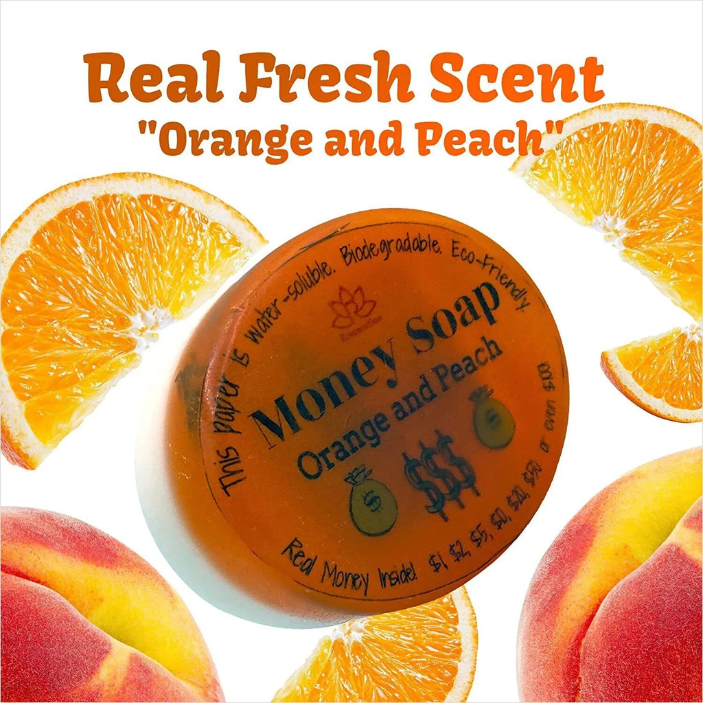 Orange and Peach Glycerin Soap Bar with Real Money Interior