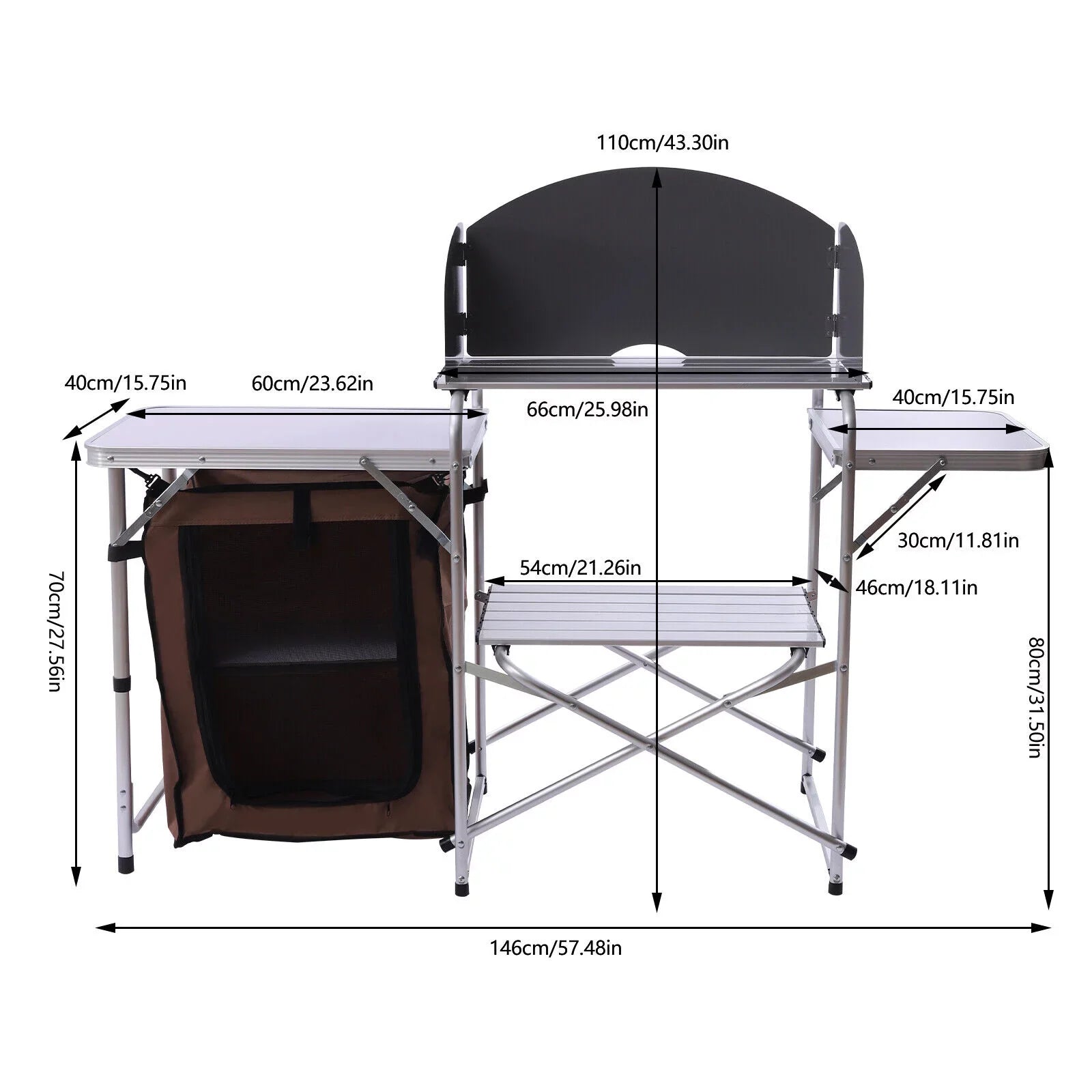 DENEST Folding Camping Kitchen Station Portable Barbecue Table Rack Brown Fabric Cover