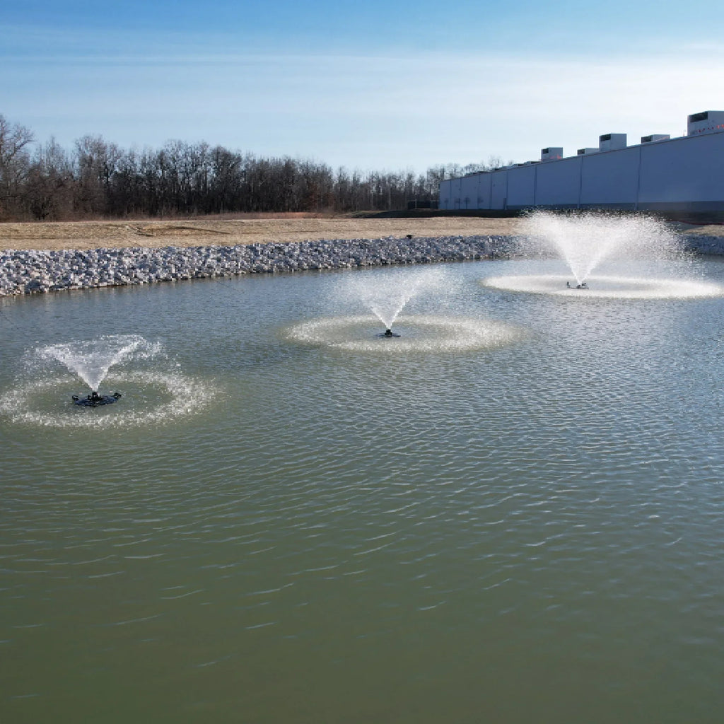 HALF OFF PONDS 1.5 Floating Fountain | 100 foot Cord | 11 Patterns | White Lights | Surface Aeration for Ponds | AQF125003X3W-100