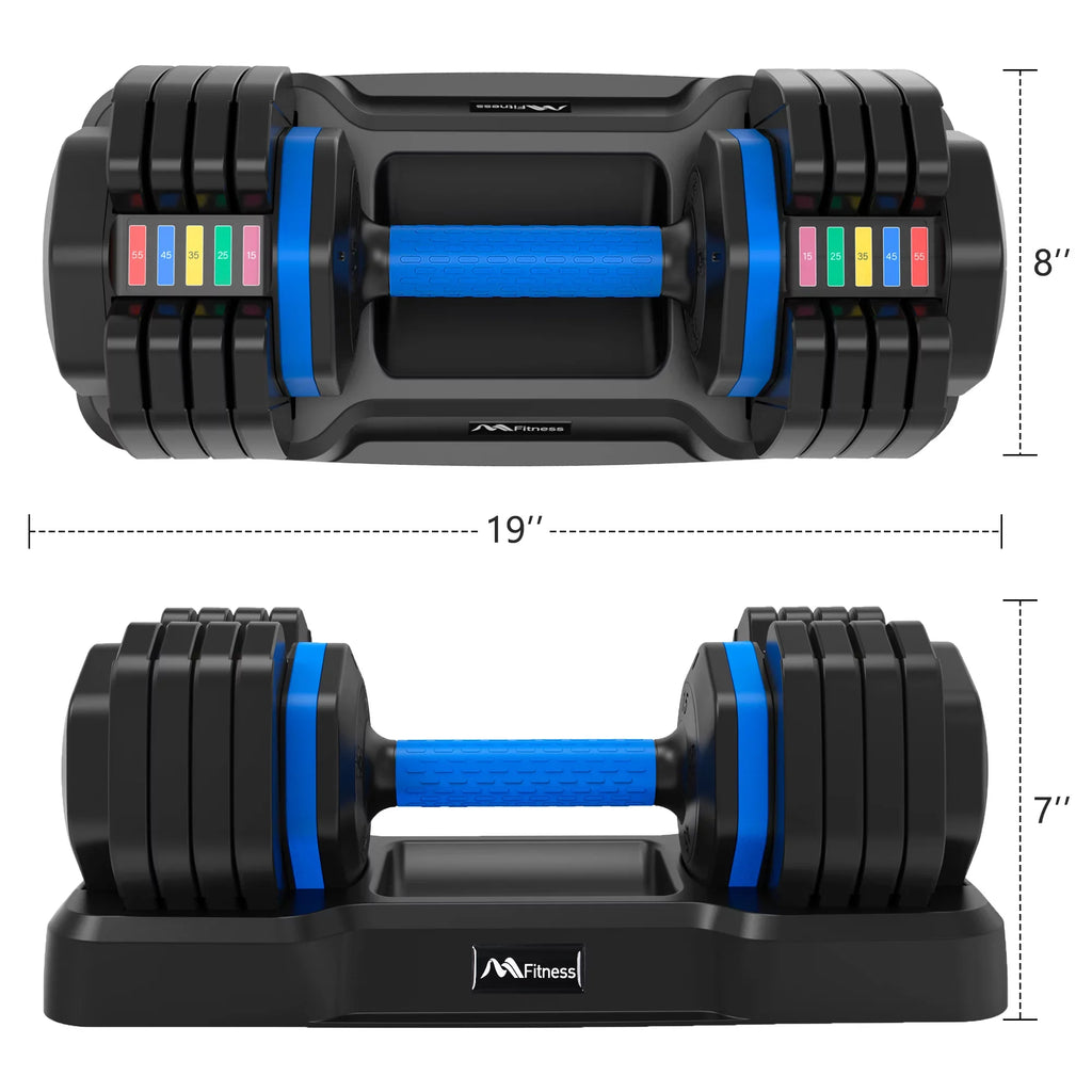 Adjustable Dumbbell - 55lb Single Dumbbell with Anti-Slip Handle, Fast Adjust Mass by Turning Handle with Tray, Exercise Fitness Dumbbell Suitable for Full Body Workout