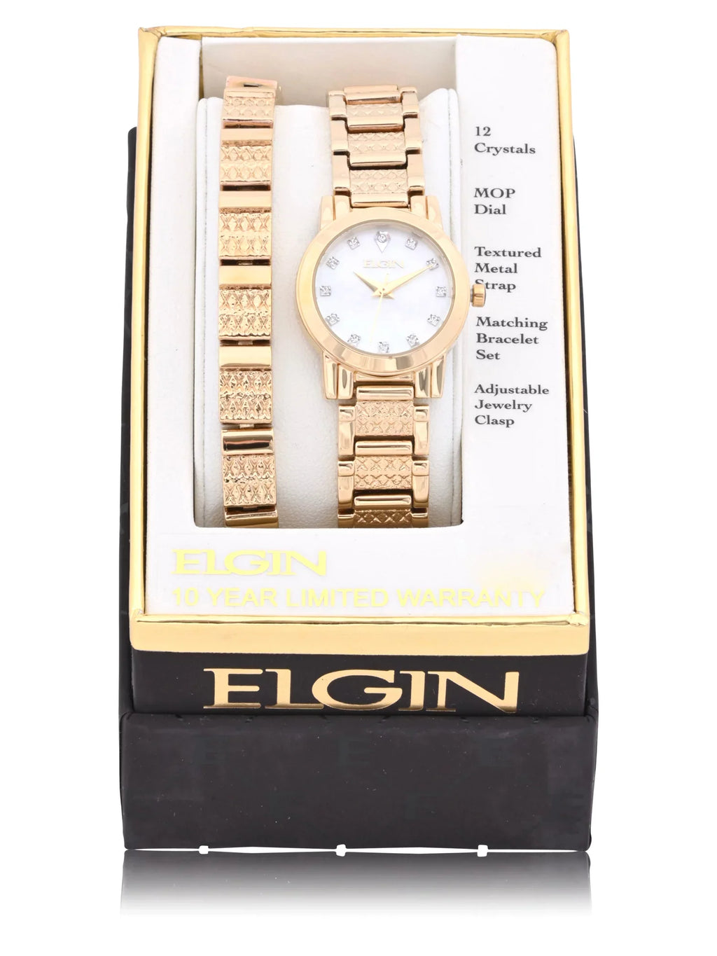 Ein Adult Female Watch and Bracelet Set in Gold with Czech Stones and MOP Dial (EG180011ST)
