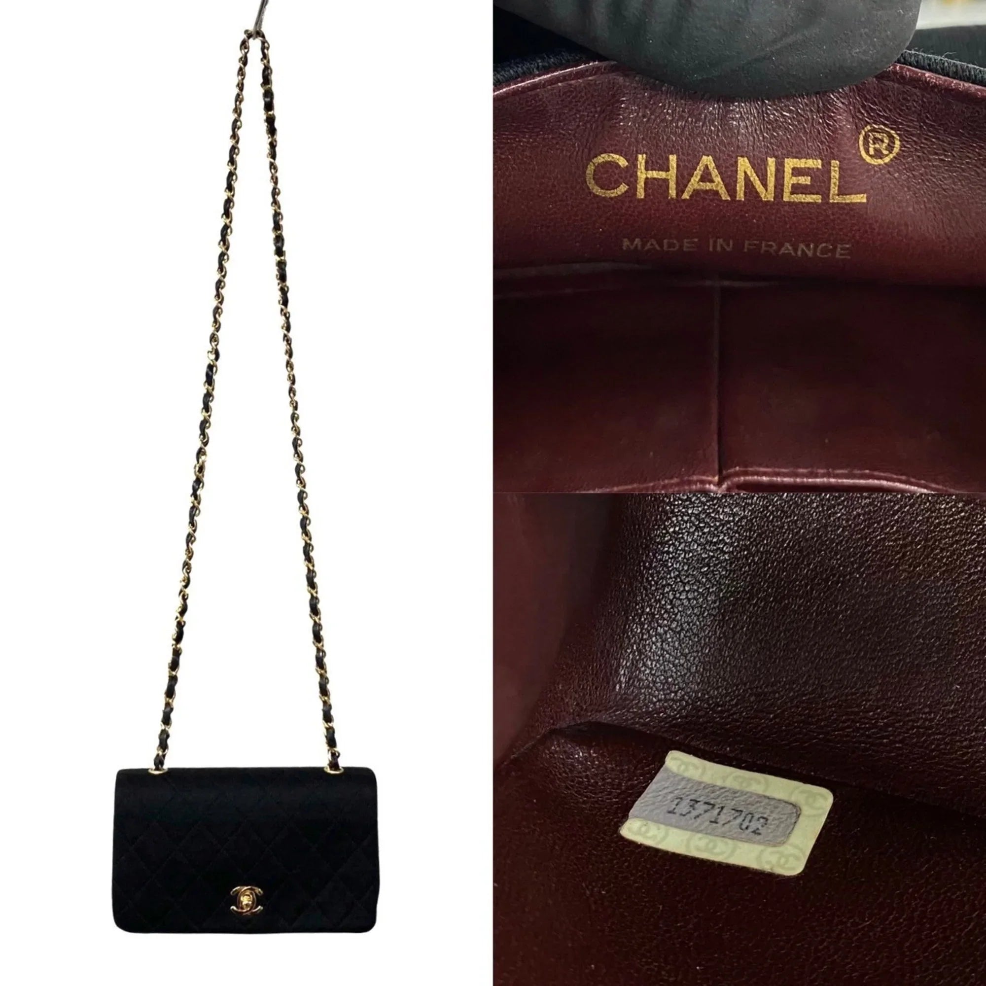 Pre-Owned CHANEL Matelasse Cotton Lambskin Turnlock Full Flap Chain Shoulder Bag Dark 73960 (Good)