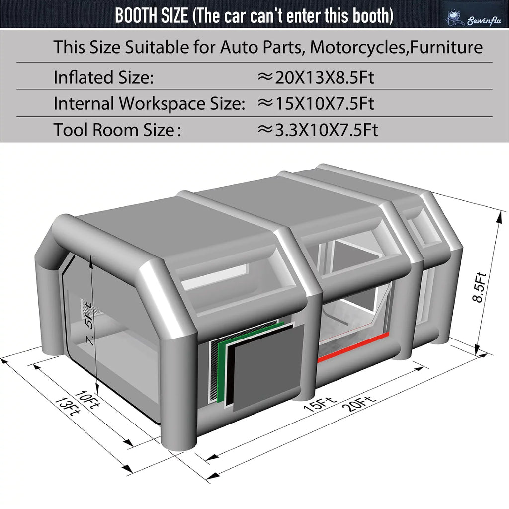Sewinfla Inflatable Paint Booth 20x13x8.5Ft with Blowers Professional Inflatable Spray Booth Portable Car Painting Booth