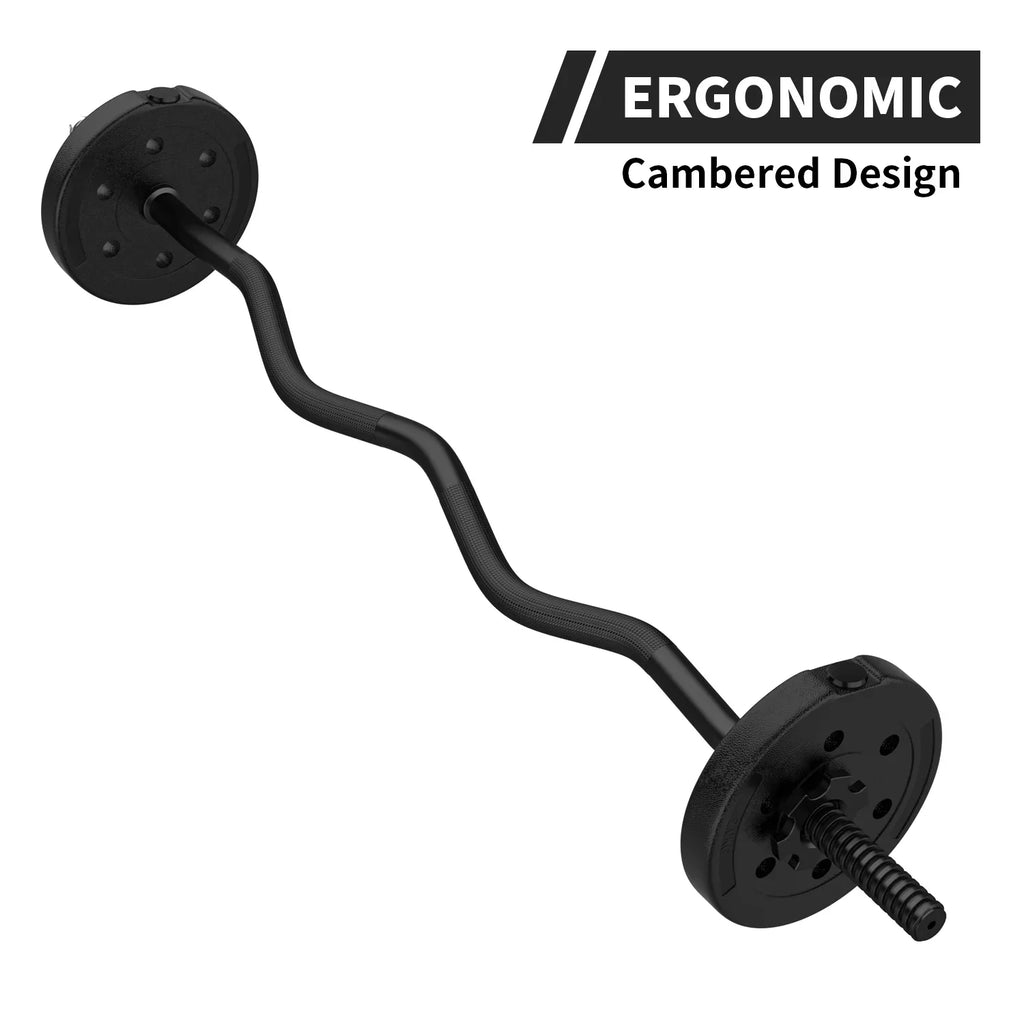 FIXTECH 47'' Olympic Curl Bar with Collars for All Standard Plates, 220-Pound Capacity, Jet