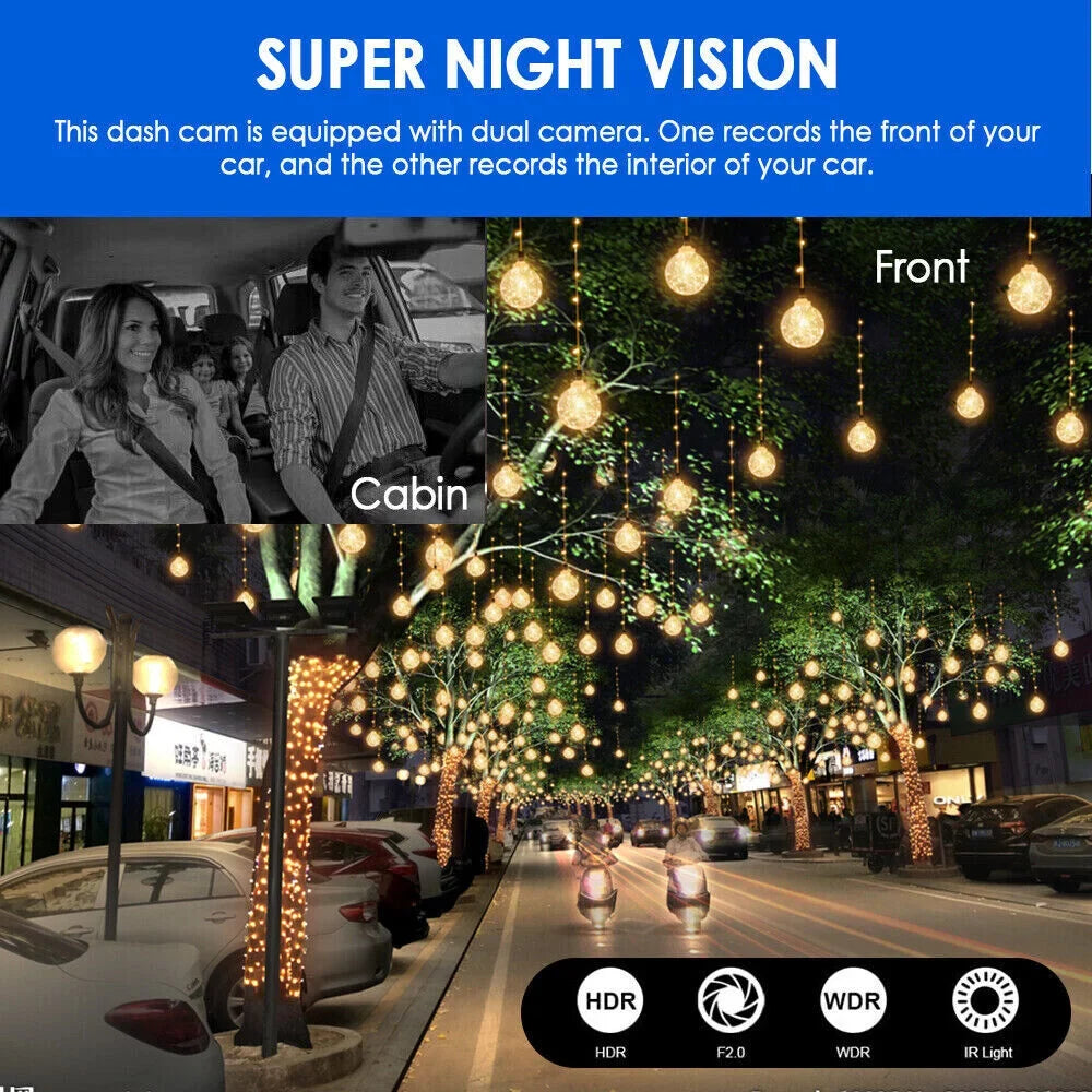 Jahyshow Car DVR Dash Cam Video Recorder G-Sensor Dual Lens Front 1080P w/ Interior Camera