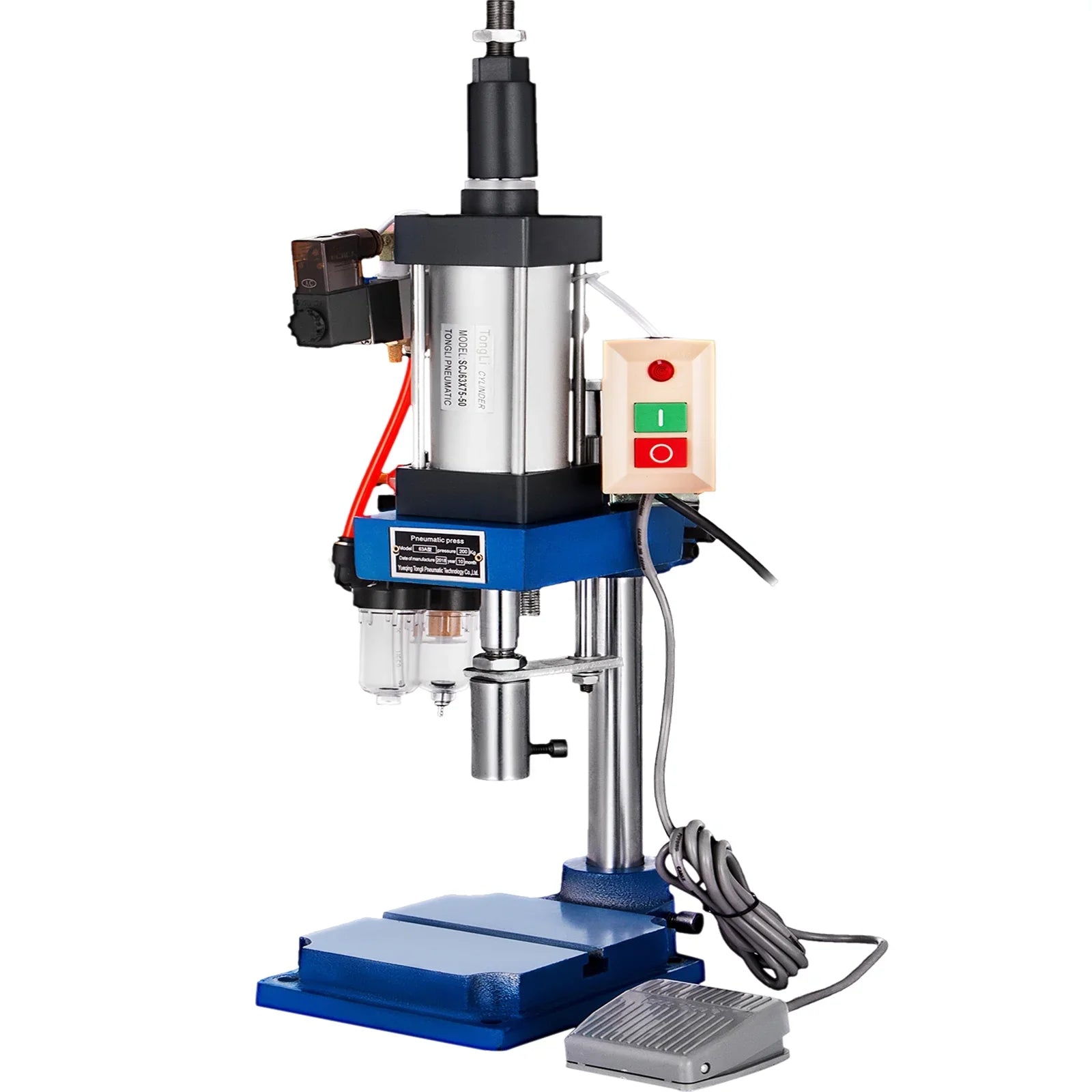 VEVOR Pneumatic Punch Press Machine 440LB/200KG Pressure, Desktop Punching Press Machine 110V AC,Cylinder Stroke Pneumatic Press 0.4-0.7 Mpa Operation Pressure