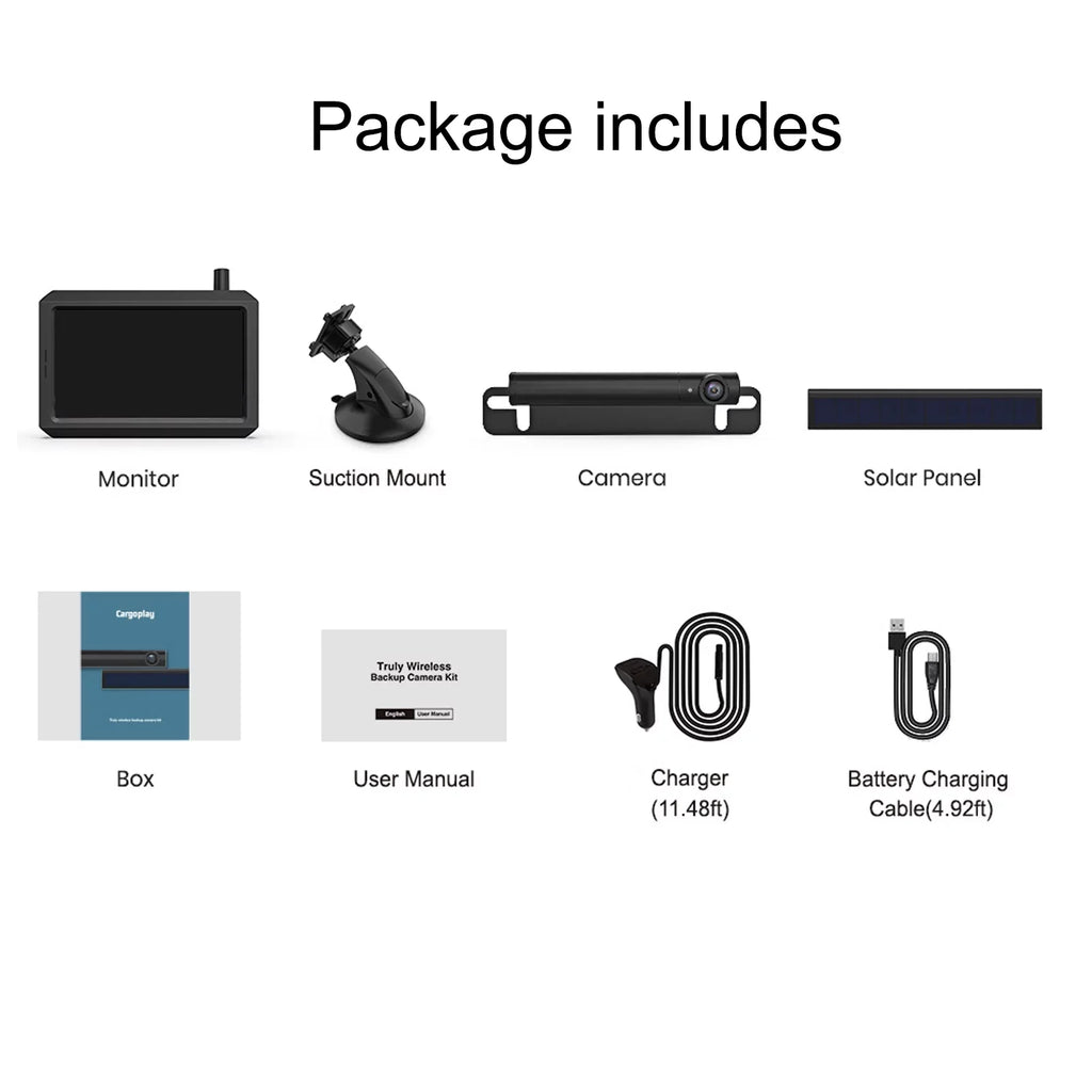 Cars Wireless Digital Backup Camera Solar Panel Kit with HD Monitor, Supports 2 Rear View Backup Cameras Systems Easy Installation