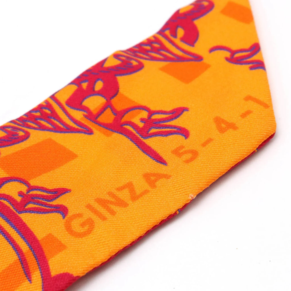 Pre-Owned HERMES Twilly Faubourg 24 Ginza 5-4-1 Scarf Muffler Hermes 10th Anniversary 100% Silk Orange (Good)