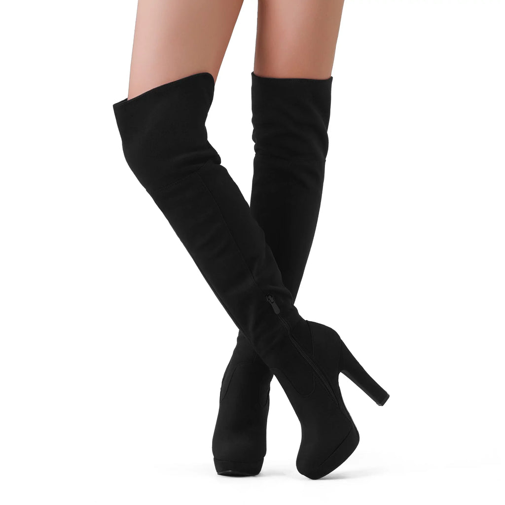 DREAM PAIRS Women's Fashion Thigh High Chunky Heel Platform Over The Knee Boots HIGLAT Ebony Size 7.5