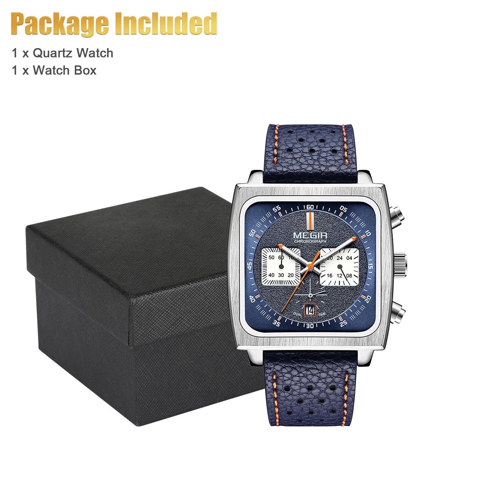 Waterproof MEGIR Men's Leather Luminous Analog Sports Quartz Military Wristwatch