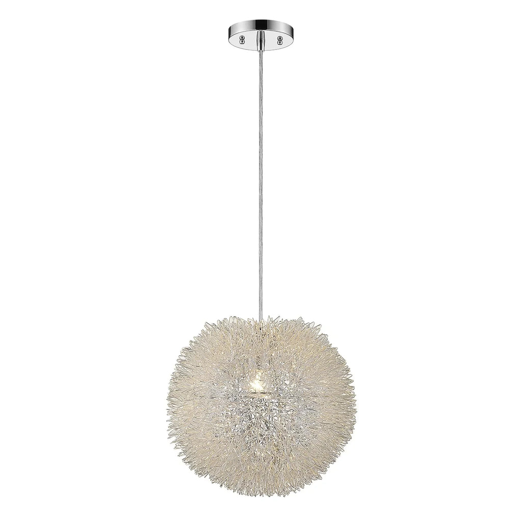 HomeRoots 398033 15 in. Luminary 1-Light Metallic Silver Pendant with Hand Woven Aluminum Wire Shade