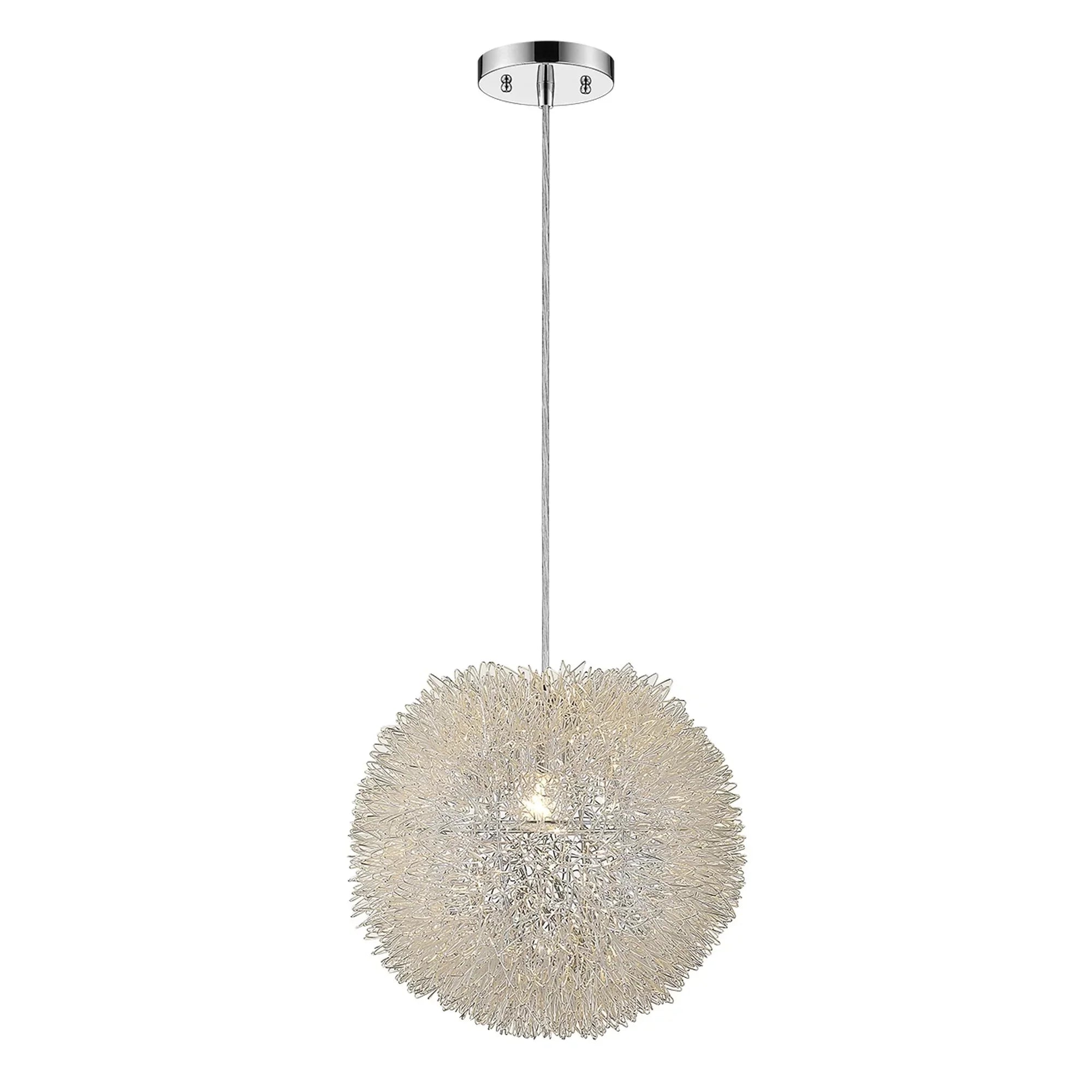 HomeRoots 398033 15 in. Luminary 1-Light Metallic Silver Pendant with Hand Woven Aluminum Wire Shade