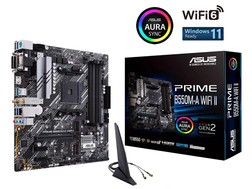 Prime B550M-A WiFi II AMD AM4 (3rd Gen Ryzen) Micro ATX Motherboard (PCIe 4.0, WiFi 6, ECC Memory, 1Gb LAN, HDMI 2.1/D-Sub, 4K@60HZ, Addressable Gen 2 RGB Header and Aura Sync)