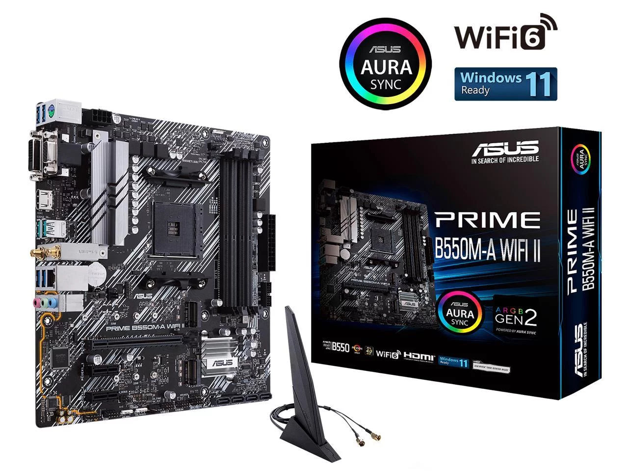 Prime B550M-A WiFi II AMD AM4 (3rd Gen Ryzen) Micro ATX Motherboard (PCIe 4.0, WiFi 6, ECC Memory, 1Gb LAN, HDMI 2.1/D-Sub, 4K@60HZ, Addressable Gen 2 RGB Header and Aura Sync)
