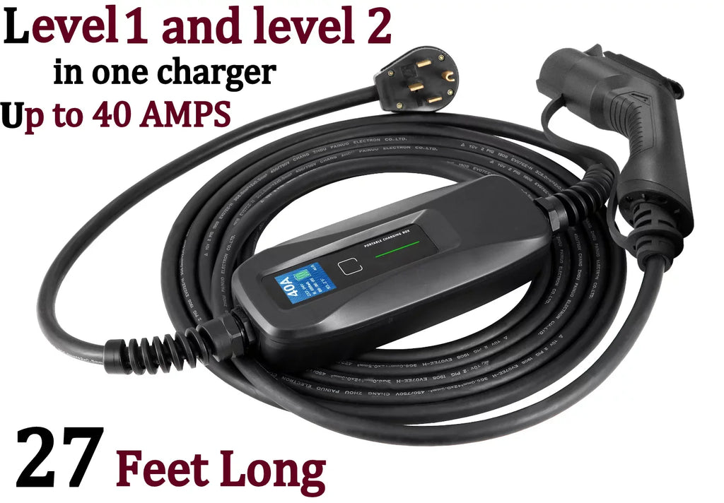 Couplago ,40 AMP (9.6 KW)- Dual Voltage -240V/120V, EV Charging Station - Level 2- EVSE- Charger for Electric Vehicles, You Set The AMPS- 40 AMP, 24 AMP or 12 AMP - 14-50R to 5-15P /120V Adapter