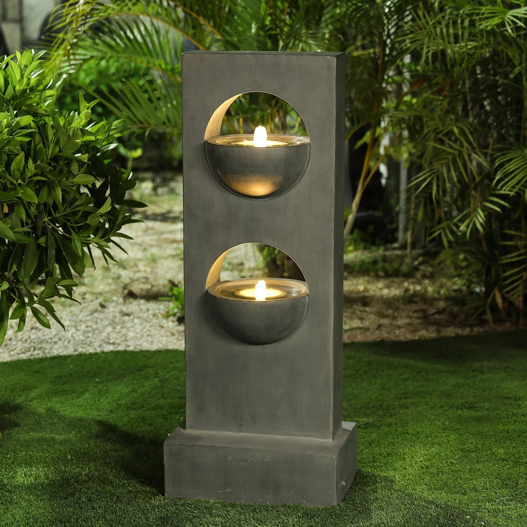 HomeStock Vintage Visions Gray Cement Column Two Tier Bowl Bubbler Outdoor Fountain