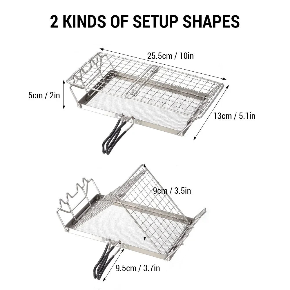 FlyFlise Folding Camp Stove Toaster Stainless Steel Bread Toaster Rack for Camping Backpacking Picnic