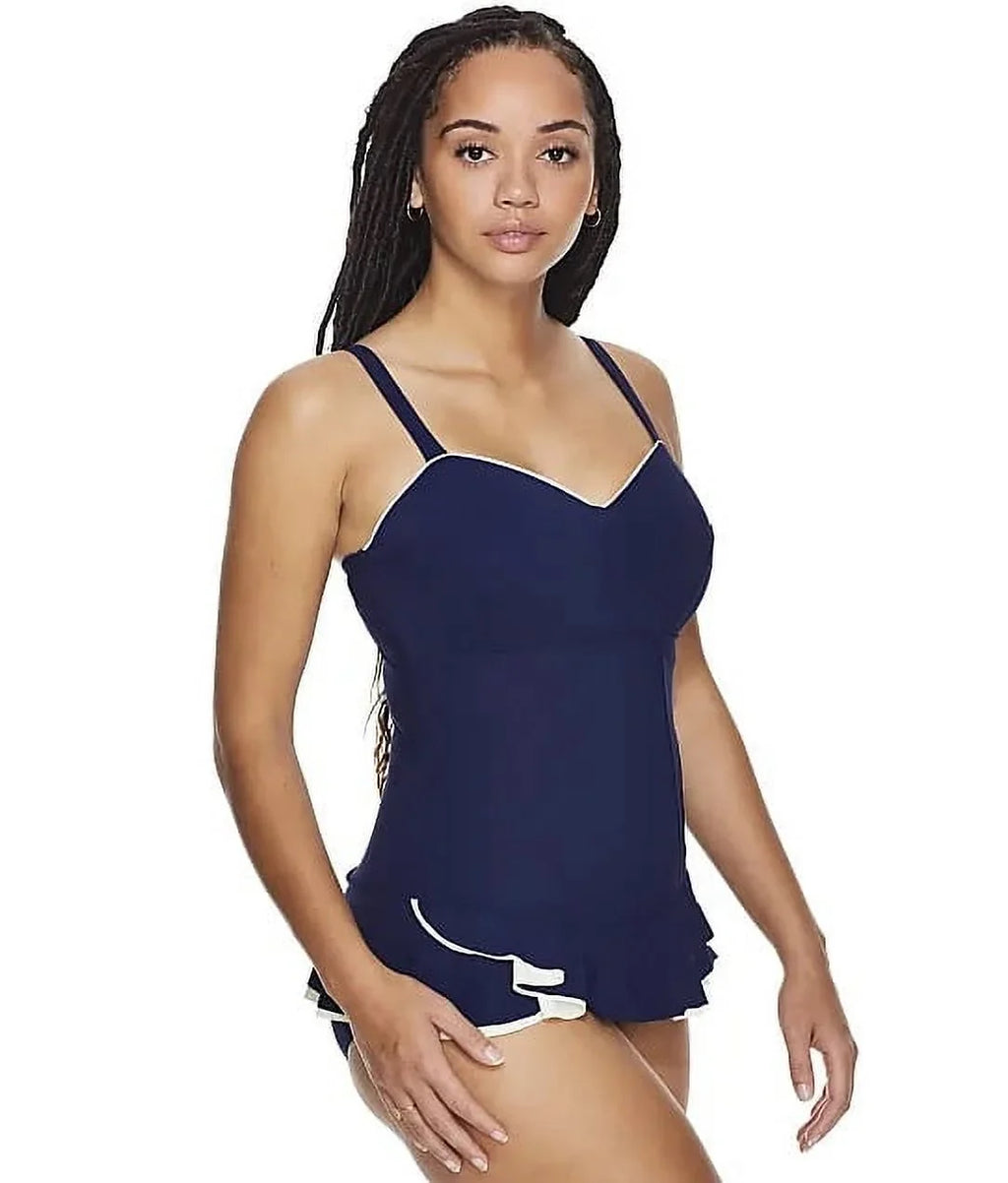 Profile by Gottex NAVY/OFF WHITE Belle Curve Underwire Swimdress, US 12D, UK 14D