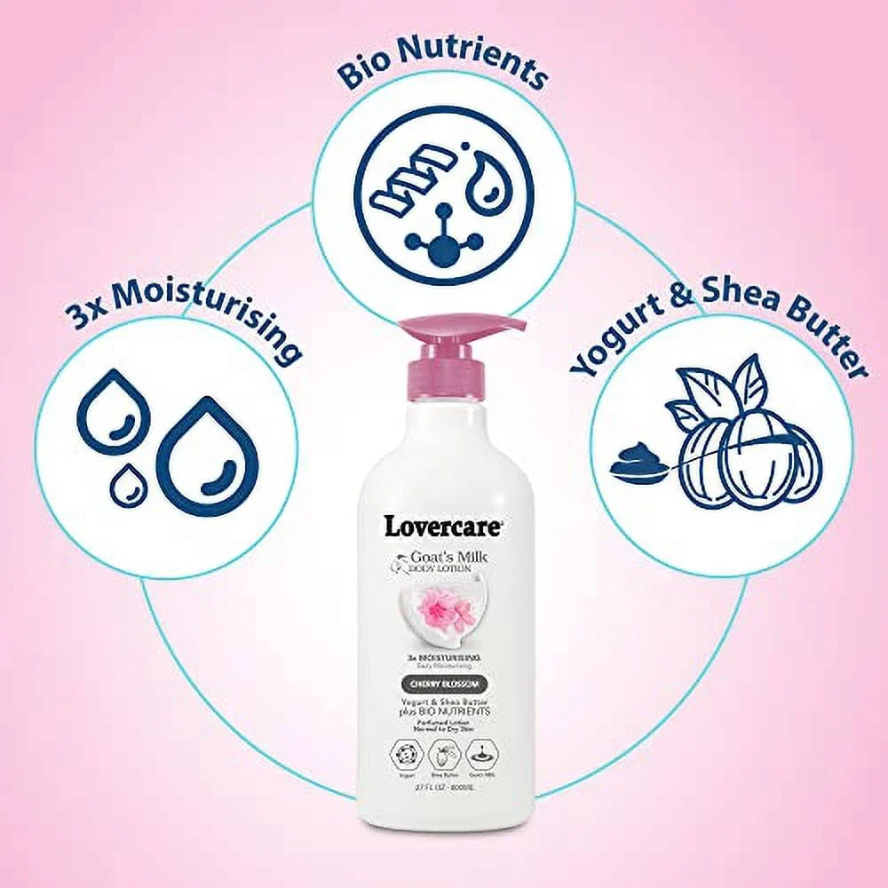Lovercare Goat Milk Body Lotion for Dry Skin Cherry Blossom 27.05oz (800ml) - 2-PACK