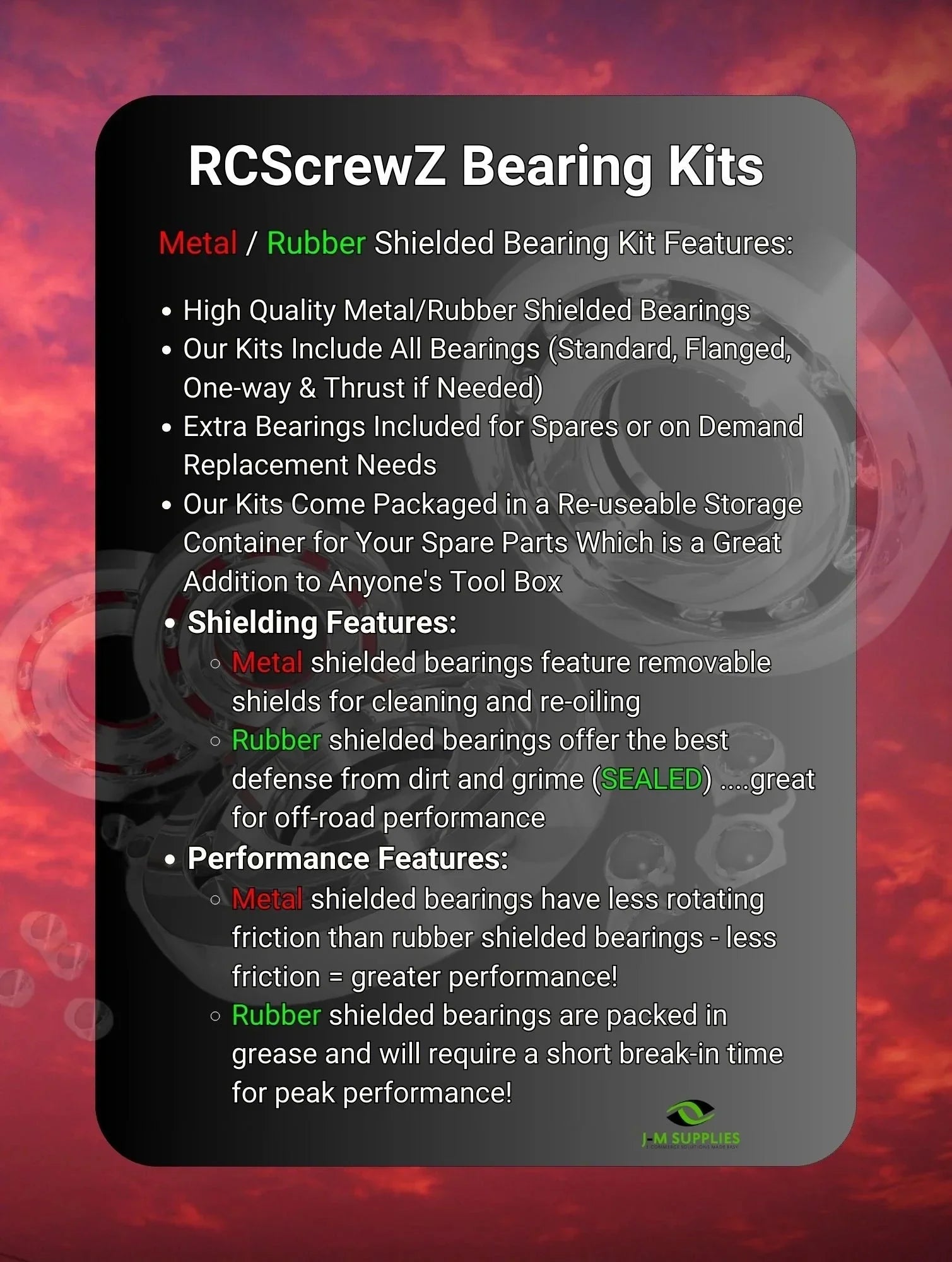 RCScrewZ Metal Shielded Bearing Kit durg004b for Team Durango DESC410R/V2 RC Car - Complete Set