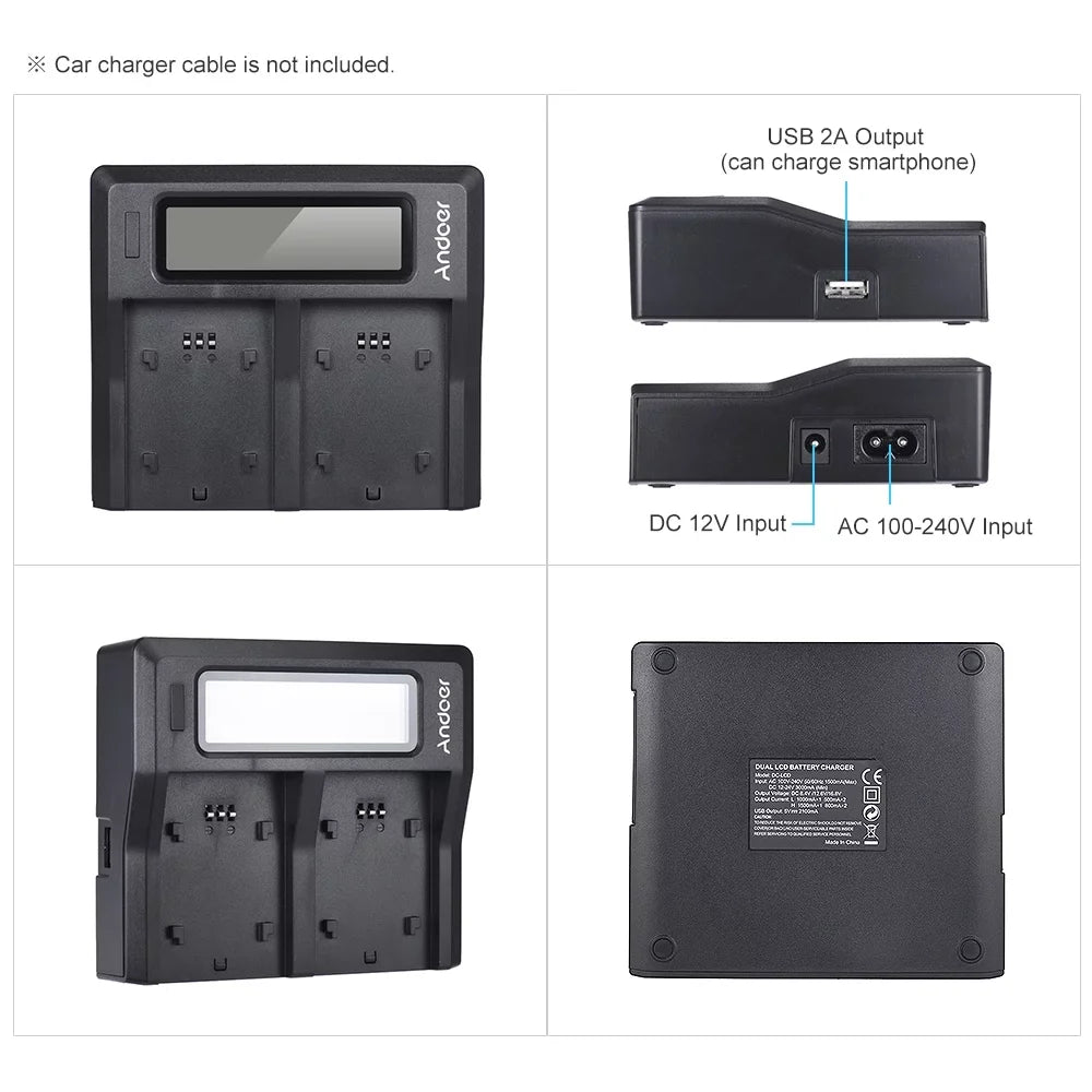 Andoer LCD Dual Channel Camera Battery NP-FZ100 Replacement for A7III A9 A7RIII A7SIII Models