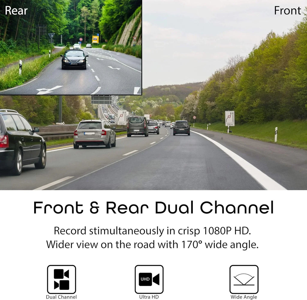 Open Box Rexing V1 Dual Channel Car Dash Cam FHD 1080p - Dark