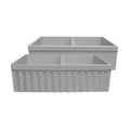 Whitehaus Collection Farmhaus Fireclay Quatro Alcove Reversible Double Bowl Fireclay Sink with a Fluted Front Apron - Matte Light Cement