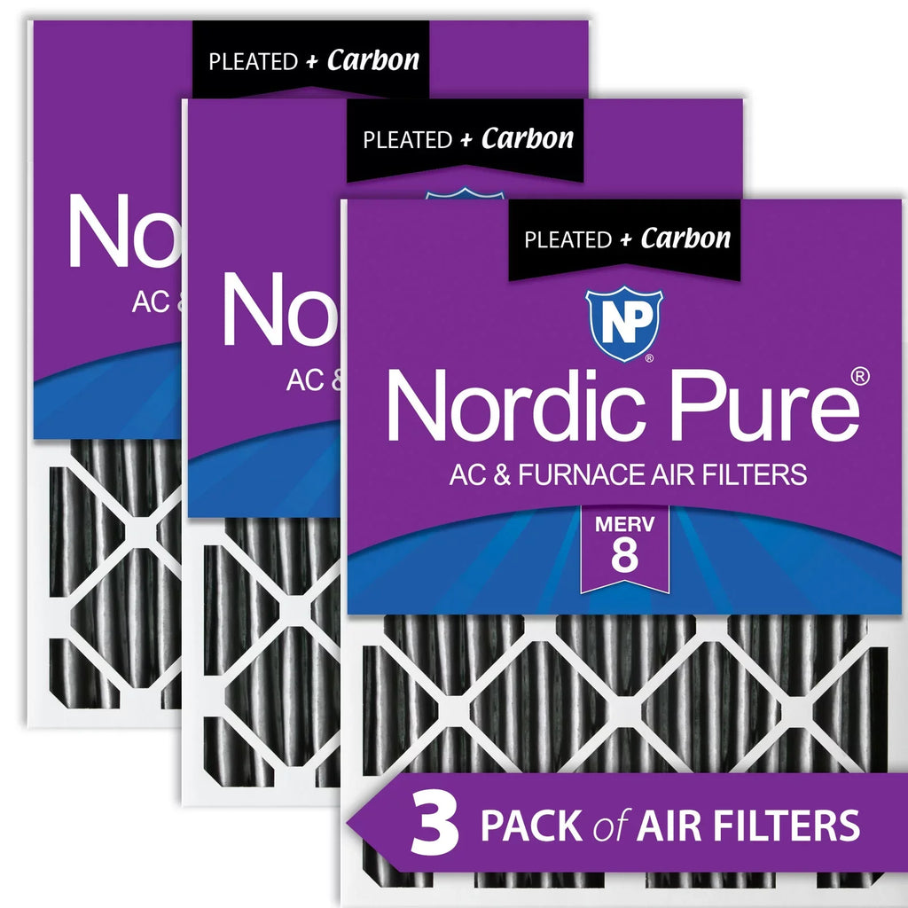Nordic Pure 16x25x2 Furnace Air Filters MERV 8 Pleated Plus Carbon 3 Pack